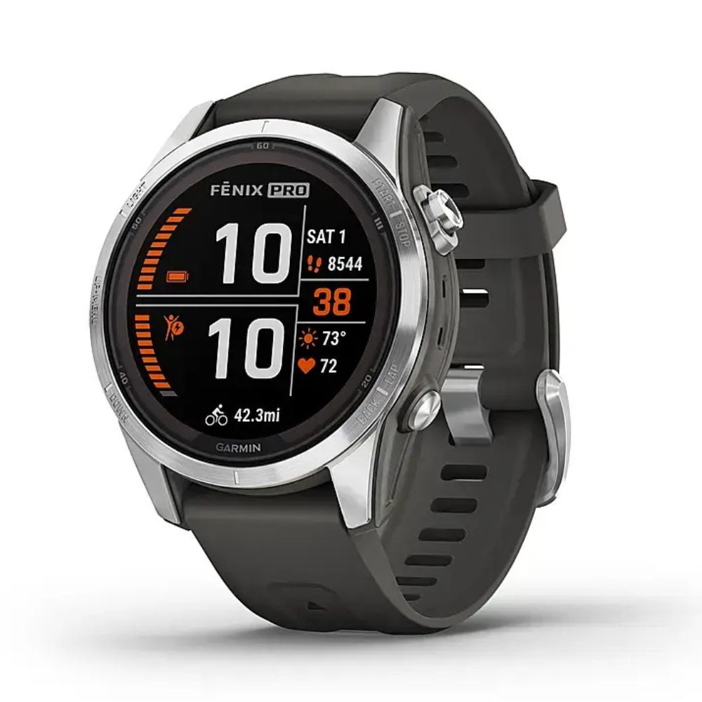 Смарт-годинник Garmin Fenix 7S Pro Solar Silver w. Graphite Band (010-02776-00)